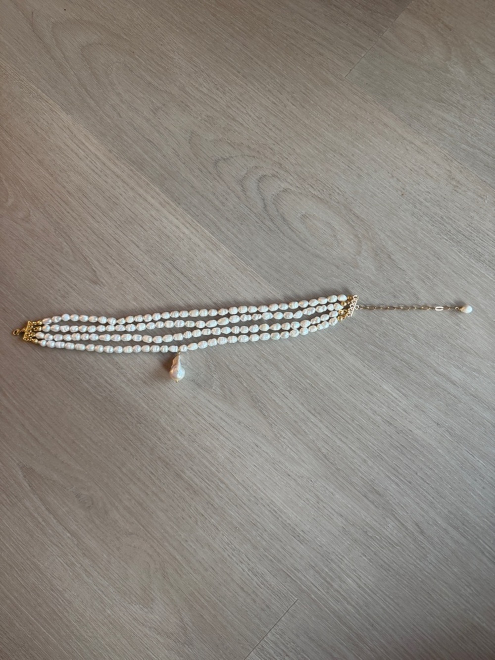 4 Row Baroque Real Pearl Multi-Strand Choker Necklace - Gold Tone - Brand New! - Picture 5 of 5